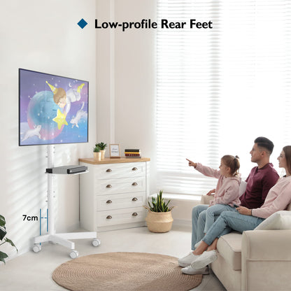 BONTEC Mobiler TV Ständer auf Rollen für 23-60 Zoll bis 25 kg, weiss