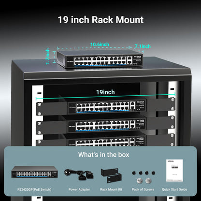 NICGIGA 24 Port PoE+ Switch Unmanaged - 400W, Rackmontage