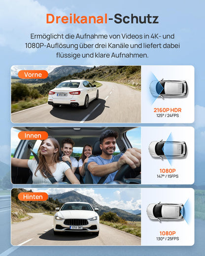 70mai T800E 4K 3-Kanal Dashcam mit HDR, GPS und 64GB SD-Karte