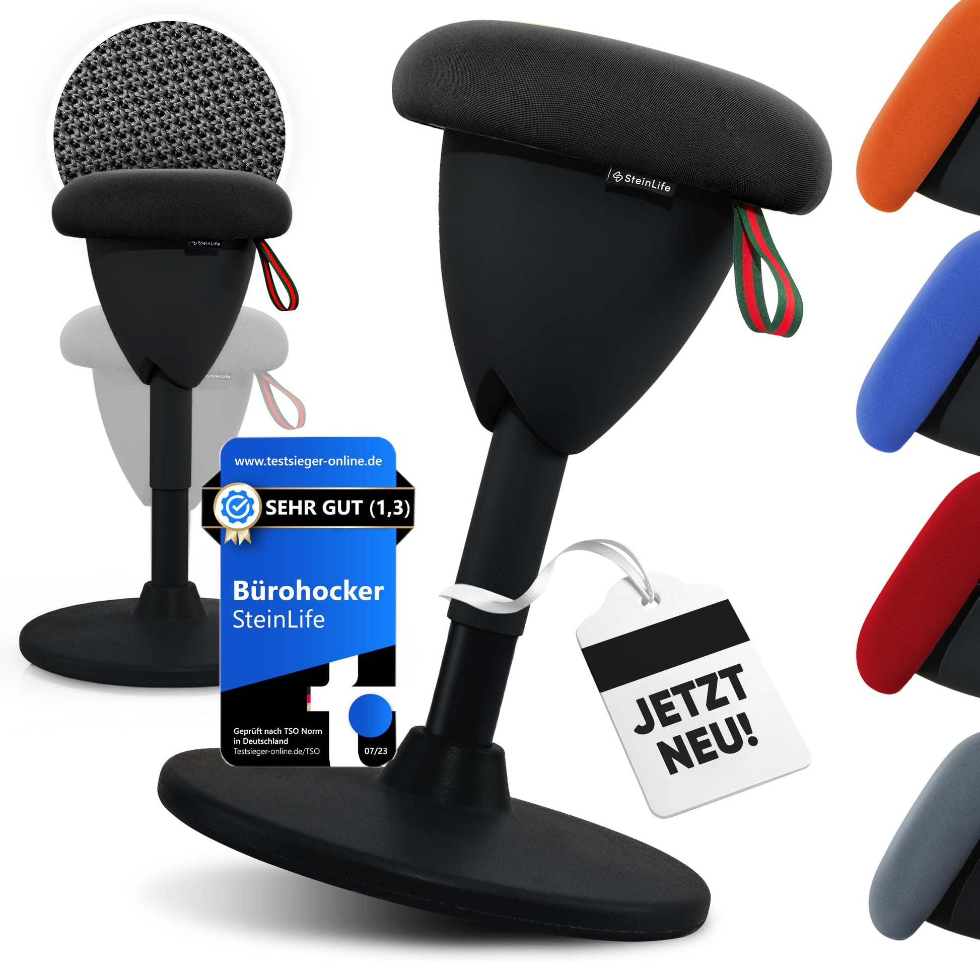 SteinLife Cone Bürohocker Ergonomisch. Konischer, höhenverstellbarer Hocker. Fördert dynamisches Sitzen mit Schwingeffekt im Büro.