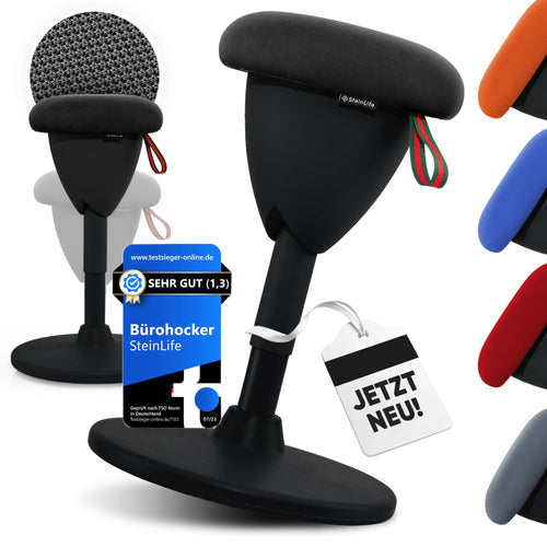SteinLife Cone Bürohocker Ergonomisch [TESTSIEGER] Sitzhocker Höhenverstellbar [48-68cm] Ergonomischer Hocker für Büro [Schwingeffekt] Wackelhocker Stehhocker | Arbeitshocker rutschfest