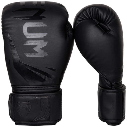 Venum Challenger 3.0 Boxhandschuhe Unisex, 12 Oz, Schwarz, PU mit breitem Klettverschluss