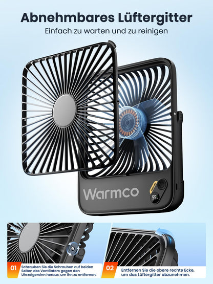 Warmco D3 Akku-Tischventilator 10000 mAh, leise, mit Digitalanzeige