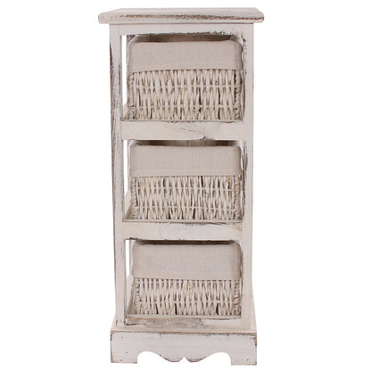 Mendler 2er-Set Regal Kommode Vintage, 3 Korbschubladen – Weiss