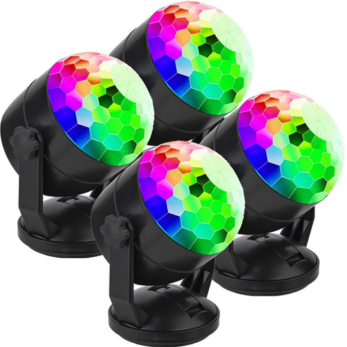 CATPOWER Mini-Discokugel LED-Partylicht mit Fernbedienung, 4er-Pack, rotierend, mit Saugnapf und USB-Betrieb