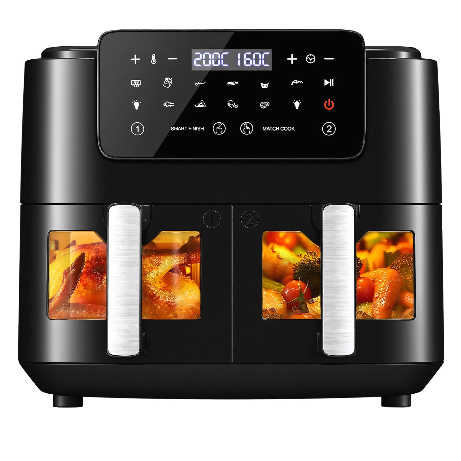 LLIVEKIT Heissluftfritteuse 9L Doppelkammer Airfryer mit Sichtfenster und zwei Schubladen