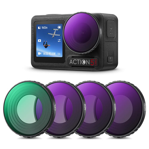 K&F CONCEPT ND Filterset CPL/ND8/ND16/ND32 für DJI Osmo Action 5 Pro, 4 Filter aus optischem AGC-Glas