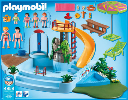 PLAYMOBIL 4858 Freibad mit Rutsche Spielset – Wasserspielzeug