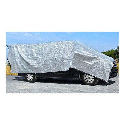 Schattennetz Auto Hund – Alu Hitzeschutz UV-Schutz 4x6 m. Rechteckiges, silbernes Netz zum Hitzeschutz von Fahrzeugen und Insassen.