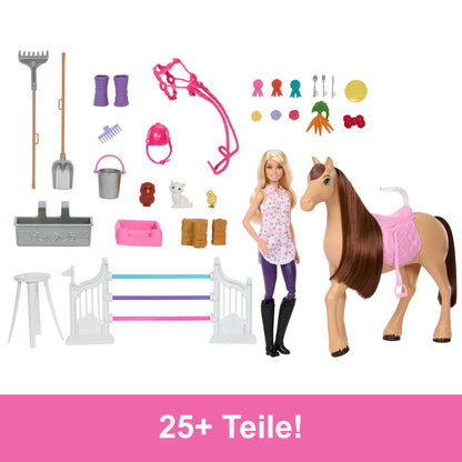 Barbie Spielzeugstall-Spielset mit Puppe, Pferd & Zubehör JDN43