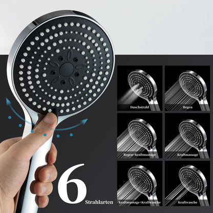 OFFO Duschstangen-Set mit Handbrause, 6 Strahlarten, 70 cm, Chrom