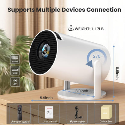 SmartView 4K FHD Mini Beamer Tragbarer Projektor - 180° Drehbar