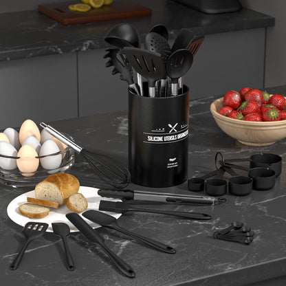 Terlulu Silikon-Kochbesteck-Set, 34-teilig mit Edelstahlgriff