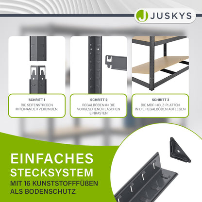 Juskys Lagerregal Basic Schwerlastregal – 4er-Set 180x90x40cm Grau