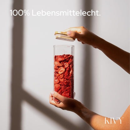 KIVY Vorratsgläser eckig 12er Set – Bambus, Etiketten