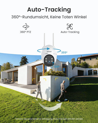 ieGeek S7 Überwachungskamera Aussen 2K 360° PTZ mit Solarpanel