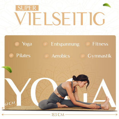 YOGALABS® 2in1 Yogamatte - Kork & Naturkautschuk 183x61x0,4cm