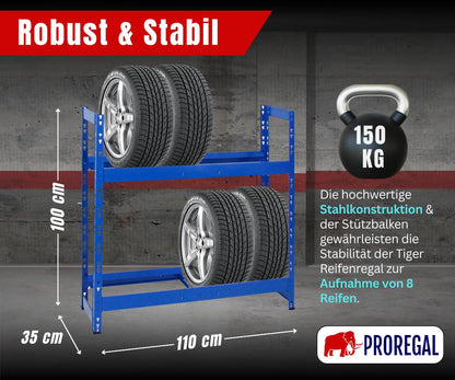 PROREGAL Reifenregal Tiger RT24-01, 2 Ebenen, 150 kg Fachlast, blau