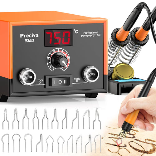 Preciva Brandmalstation 935D Brennkolben Set mit 20 Brennspitzen, digitale Temperaturanzeige