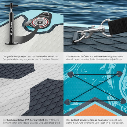 tectake® SUP Paddle Board aufblasbar Set - türkis/orange