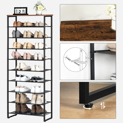 HOOBRO EBF601XJ01 Schuhregal 10-Ebenen schmal - Vintagebraun-Schwarz