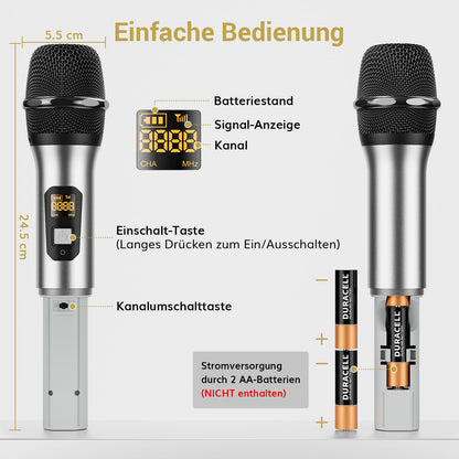 TONOR TW820 Professionelles UHF Dual Funkmikrofon - Silber