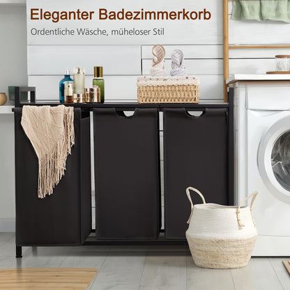 AMHANCIBLE Wäschekorb 3 Fächer mit Ablage, ausziehbar, grau
