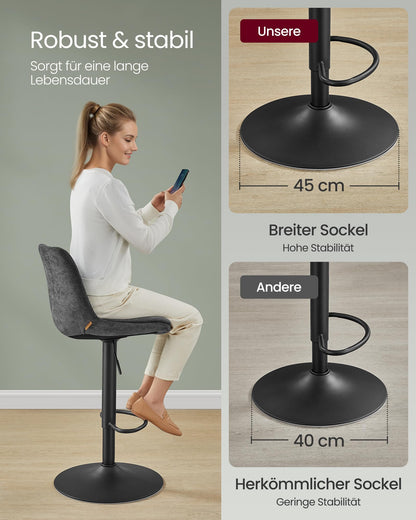 VASAGLE Barhocker 2er Set, höhenverstellbar, schiefergrau LJB195G02