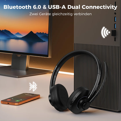 TECKNET V6.0 Bluetooth Headset mit Mikrofon, AI Noise Cancelling