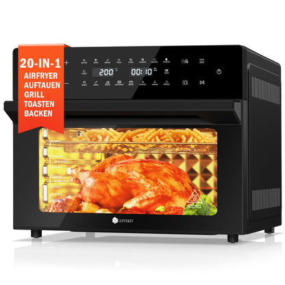 LLIVEKIT Heissluftfritteuse XXL 30L, Minibackofen mit 20 Programmen, LED-Touchscreen, Sichtfenster