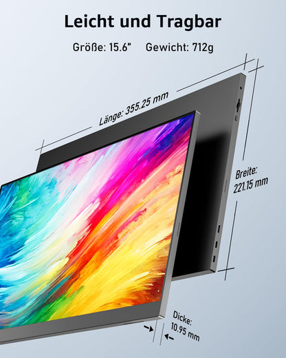 Yodoit PTM15 Portabler Monitor 15,6 Zoll FHD IPS USB-C mit Ständer
