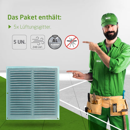 Amig Alu Lüftungsgitter Insektenschutz 300x300mm Schwarz 5er-Set