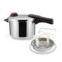 Amazon Basics Schnellkochtopf Edelstahl 6 l mit Dampfgarer, silber, rund, zum Kochen unter Druck