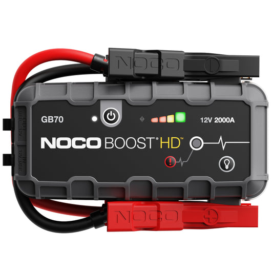NOCO Boost GB70 Starthilfegerät Powerbank - 2000A Lithium. Rechteckig, schwarz. Startet leere KFZ-Batterien; lädt Mobilgeräte.
