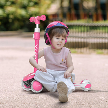 Yoleo Kinderscooter Dreiradroller mit leuchtenden Rädern, rosa-weiss