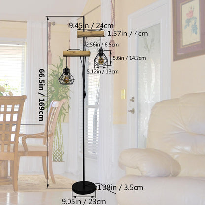 Osasy Stehlampe Holz und Metall mit Doppelschalter, 169 cm