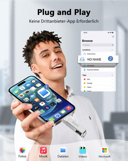 Rinjani 3 in 1 MFi Speicherstick 512GB für iPhone & USB-C