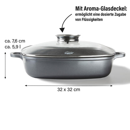 STONELINE Servierpfanne Eckig 32 cm Induktion mit Deckel Grau