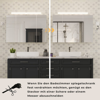 DICTAC Spiegelschrank Bad Beleuchtung Steckdose 90x60cm Weiss