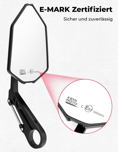KEMIMOTO Lenkerendenspiegel Motorrad 2 Stück, E-geprüft, 22 mm