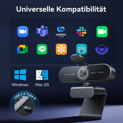 EMEET C60E 4K Webcam mit PDAF-Autofokus und Dual-Mikrofonen