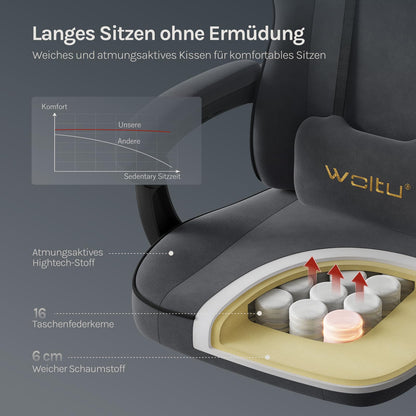 WOLTU Gaming Stuhl GS10 Ergonomisch - Tech-Stoff Grau
