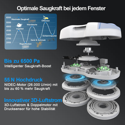 HUTT S7 Plus Fensterputzroboter, kabellos, 6500 Pa, Sprühfunktion