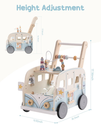 ROBOTIME Lauflernwagen aus Holz mit Aktivitätszentrum im Bus-Design