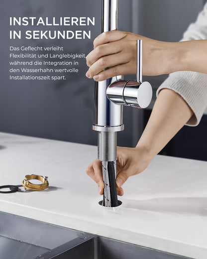 FORIOUS Küchenarmatur L-Form Ausziehbar - Polierter Chrom