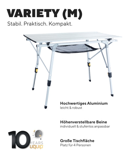 Uquip Campingtisch Variety M kompakter Alu Falttisch – Silber