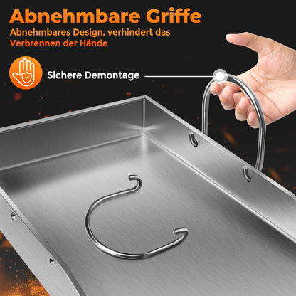 ColCospie Plancha Grillplatte Edelstahl 40 x 30 cm mit 2 Grillspateln