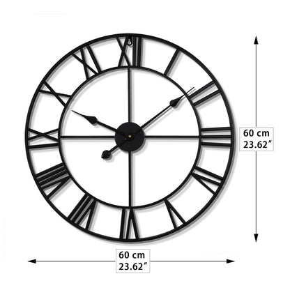 HAITANG Vintage Wanduhr 60cm Schwarz – Römische Ziffern, Geräuschlos