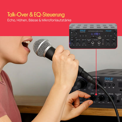 Pyle 500W Bluetooth Verstärker 4-Kanal Stereo Receiver mit FM-Radio