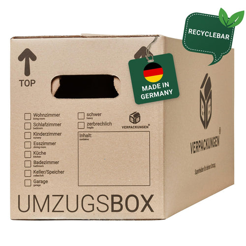 BB-Verpackungen Umzugskartons UMZUGSBOX 2-wellig, 30 Stück – Faltkartons aus recycelter Pappe mit verstärkten Tragegriffen